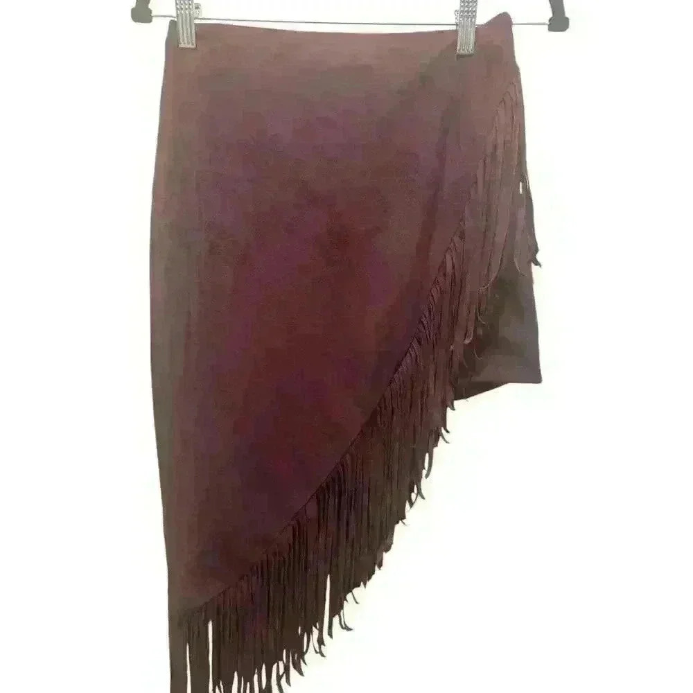 EXPRESS- Women’s Purple  Suede Fringe Asymmetrical Skirt. Size :2
